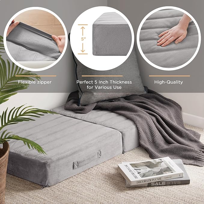 Codi Floor Cushions for Adults, Large Meditation Pillows with Thick Foam and Soft Tufted Covers, Washable Square Seating for Couch and Yoga Sitting, 22×22×5 inch Grey