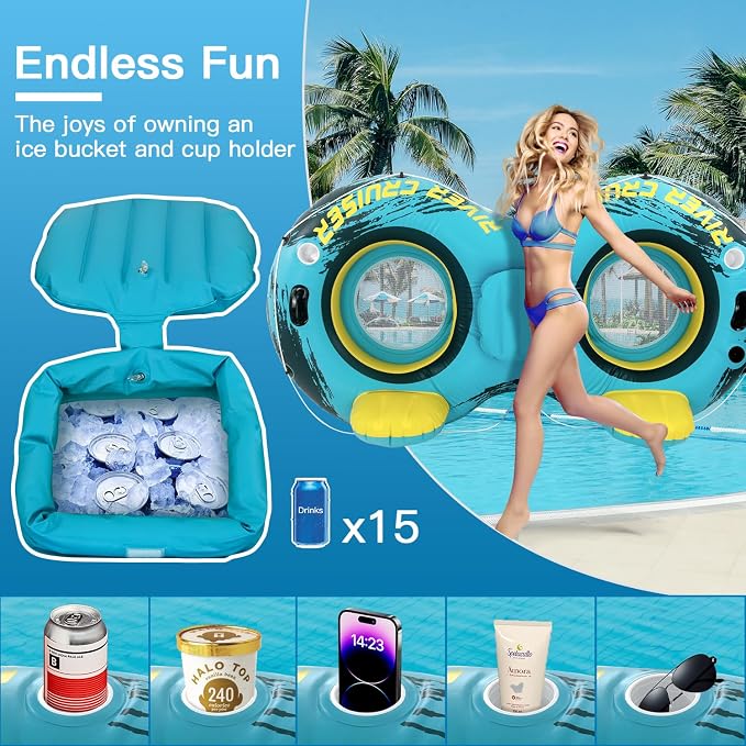River Tubes for Floating Heavy Duty Inflatable Floating Lounger Premium River Water Rafts Pool Float with Cup Holder Above Lake for Adults