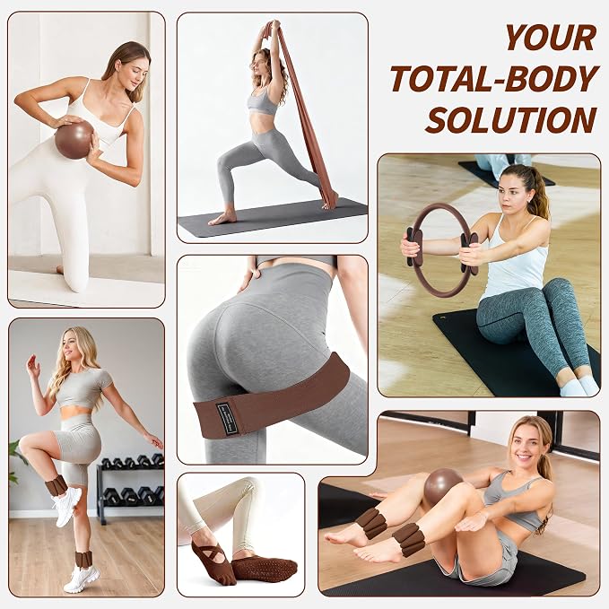 NANATI Pilates Kit, Home Pilates Workout Kit for Women, Pilates Equipment with 14.5" Pilates Ring and Ball, Resistance Bands, Ankle Weights, Sliders & Grip Socks for Home Workouts