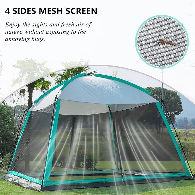 GREGIN Screen House Room 11x11 Ft Mesh Net Tent Canopy Shelter Gazebo, Easy Setup & Waterproof & Sunshade, Suitable for Camping Trip, Backyard, Beach, Picnic