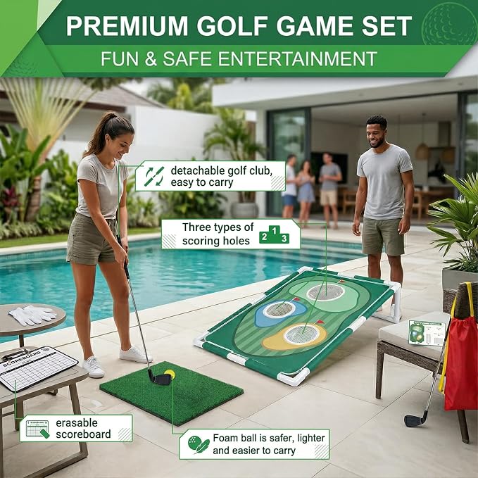 Golf Cornhole Game Set, Golf Training Equipment, Backyard Party Game, Backyard Lawn Game, Chipping Set