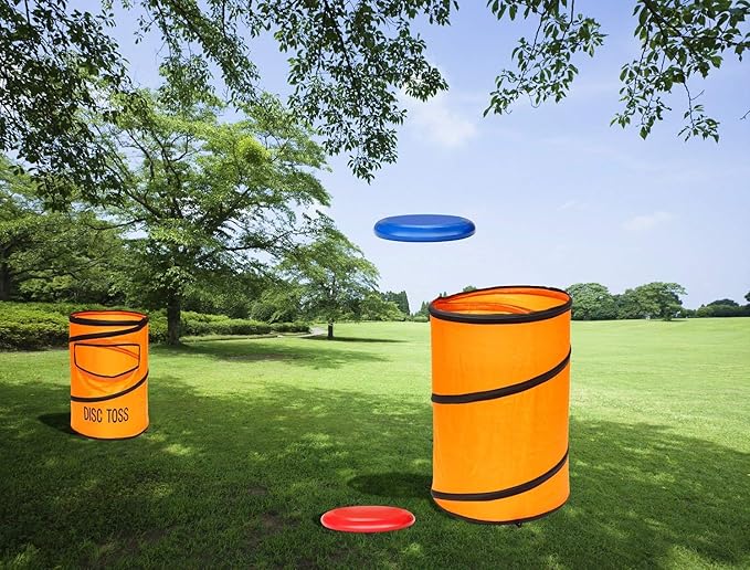Win SPORTS Folding Disc Toss Game Set - Flying Disc Toss Dunk Game Set - Includes 2 Disc Targets with Bean Bag & 2 Flying Discs & Carrying Case - Great for Backyard,BBQs,Tailgating