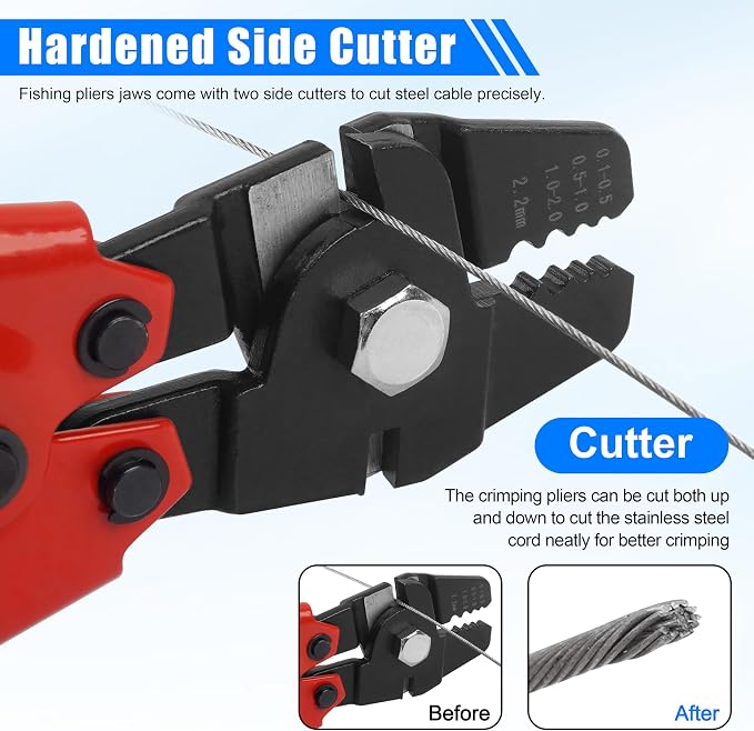 Fishing Crimping Tool Kit Fishing Crimping Pliers Stainless Steel Wire Crimping Tool with 500pcs Crimp Sleeves Set, 4 Size Crimp Sleeves Fishing Tackle Pliers