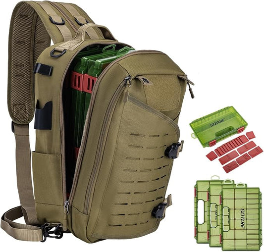 Goture Khaki Tackle Bag with Trays Rod Holder 900D Durable Fishing Tackle Storage Bag for Kayak, Shore Fishing