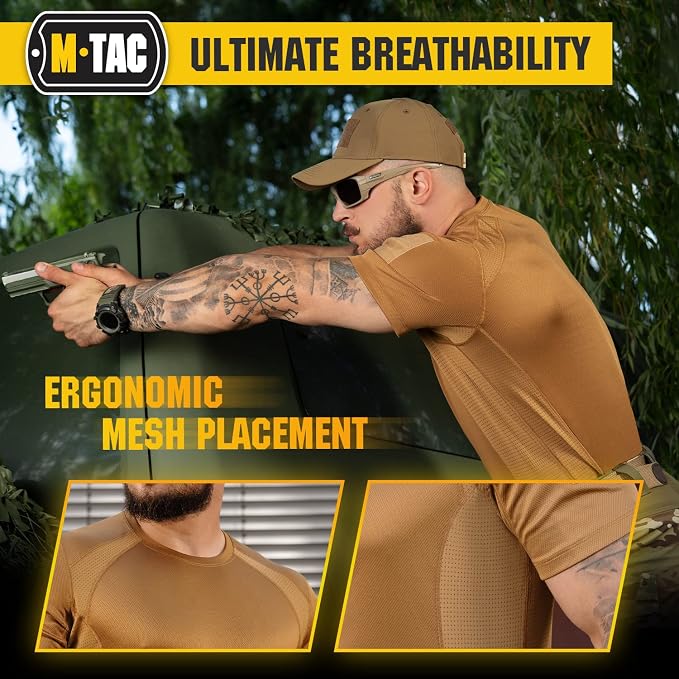 M-Tac Athletic Tactical T-Shirt Gen.2 - Breathable Polyester Military T-Shirt with Patch Panels on Short Sleeves for Men