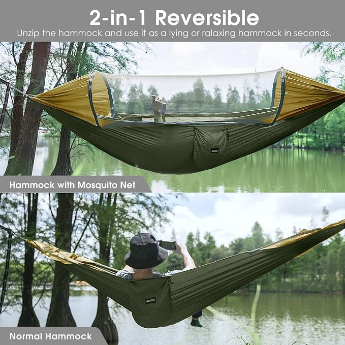 G4Free Large Camping Hammock with Mosquito Net and Rain Fly- 2 Person Portable Hammock with Bug Net and Tent Tarp for Outdoor Hiking Camping Backpacking Travel