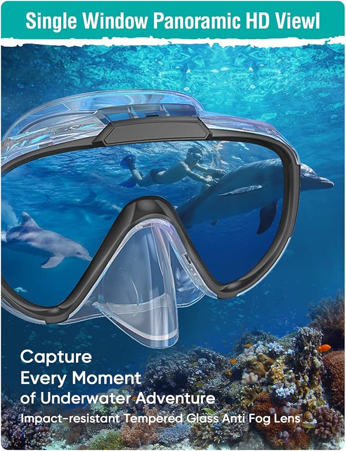 Seovediary Snorkel Set Adults Snorkeling Gear Anti-Fog Panoramic View Swim Mask Dry Top Snorkel Kit with Carry Bag for Snorkeling Scuba Diving Swimming Travel