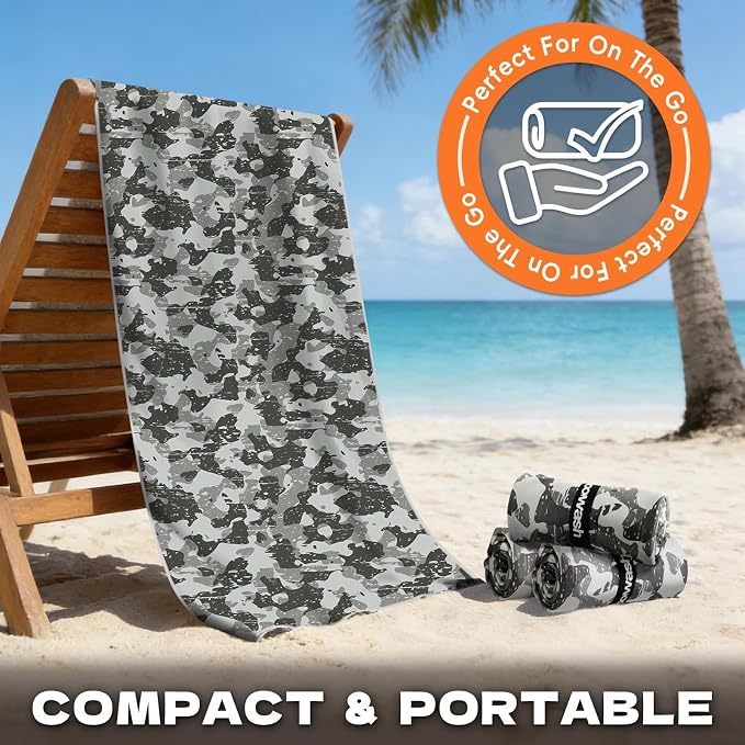 Microfiber Sweat Towel 2 Pack 30" x 60" Gym Towel Camouflage Gray | Lightweight and absorbent microfiber towel with quick-dry, odor-resistant fabric for yoga, travel, camping and beach
