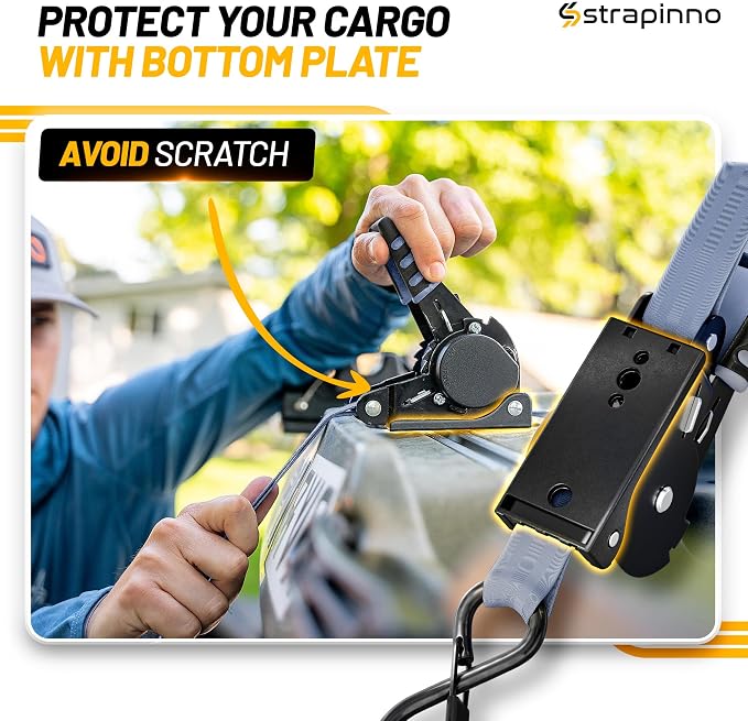 Strapinno Retractable Ratchet Straps (4-Pack), 1 in x 10 ft, 1,500LBS Break Strength, Most Durable Straps and Core, Auto Self Retracting Tie Downs for Truck, Moving, Motorcycle, Bike, Jetski, Kayak