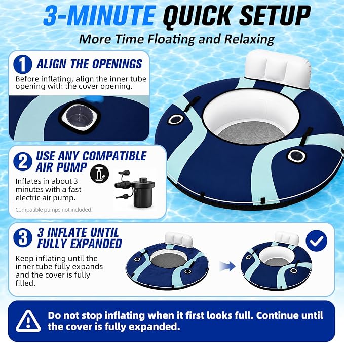 ZEALFEEL River Tube, 53'' River Float Tube with Premium Canvas Cover, Comfortable Backrest, 2 Built-in Cup Holders, Tow Strap & Handles, Inflatable PVC Water Inner Tubes for Adults Lake Pool Floating