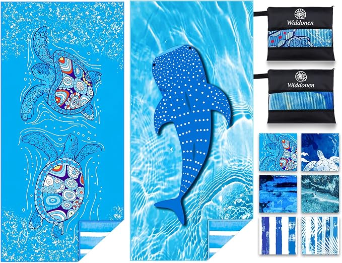Widdonen Lightweight Thin Microfiber Beach Towel Sand Free Quick Dry Absorbent Compact Soft Pool Swim Travel Towels Extra Large Oversized Beach Accessories Packable Essentials Stuff Gifts for Adult