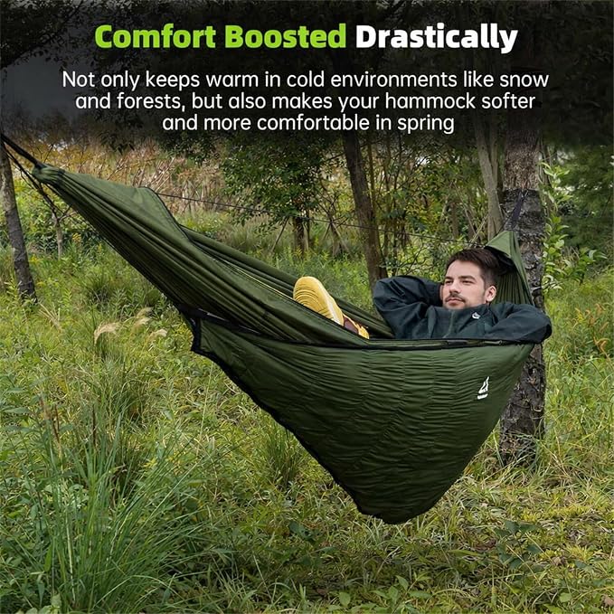 Hammock Underquilt for Camping Hammock, Full Length Camping Quilt for Lightweight Soft Warm 3-4 Seasons 41-68°F, Great for Hiking Backpacking Traveling(Hold Up to 500lbs) - Forest Green