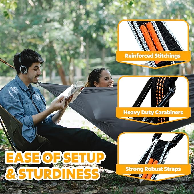 NATUREFUN Ultra-Light Travel Camping Hammock | 300kg Load Capacity,Breathable,Quick-Drying | 2 x Premium Carabiners,2 x Nylon Slings Included | Outdoor Indoor Garden