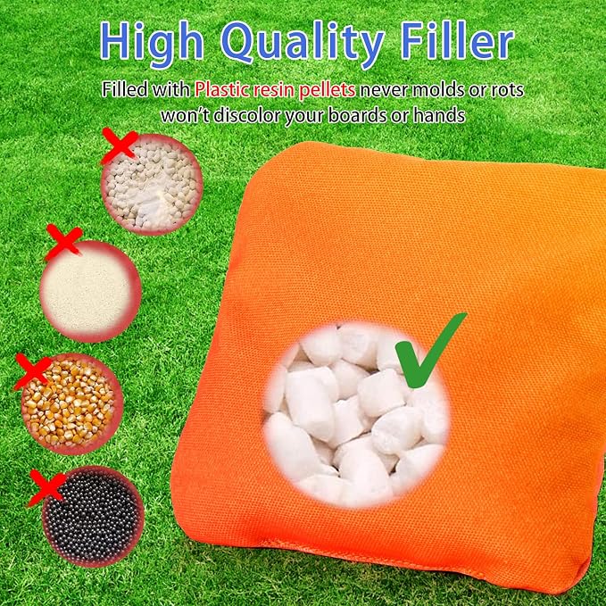 EunHo Double Sided Set of 8 Cornhole Bags Regulation Size & Weight Sticky and Slick Professional Corn Hole Bean Bags Multicolored