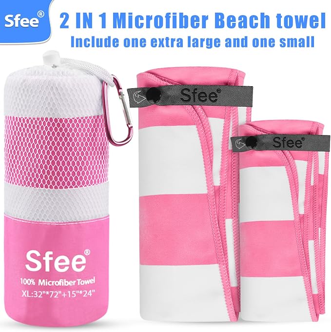 Sfee 2 in 1 Microfiber Oversized Beach Towel, Quick Dry Towel Travel Towel Camping Towel Super Absorbent Compact Lightweight Sports Gym Towels for Beach,Gym, Hiking, Pool, Backpacking, Bath, Yoga