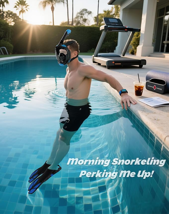 Viginsul Mask Fins Snorkeling Gear for Adults, Full Face Snorkel Mask & Adjustable Swim Fins Snorkel Set, Panoramic View Snorkel Mask Dry Top Anti-Fog Anti-Leak