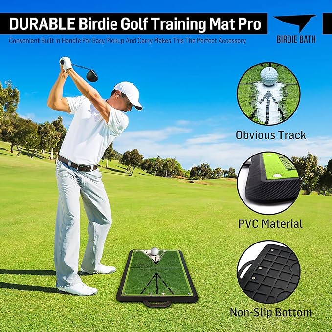 Birdie Golf: Birdie Mat Pro - Swing Training Aid, Sequin Tech Surface, Analyze Swing Path & Ball Impact, Portable in- Outdoor, 19.25" Sports Accessory