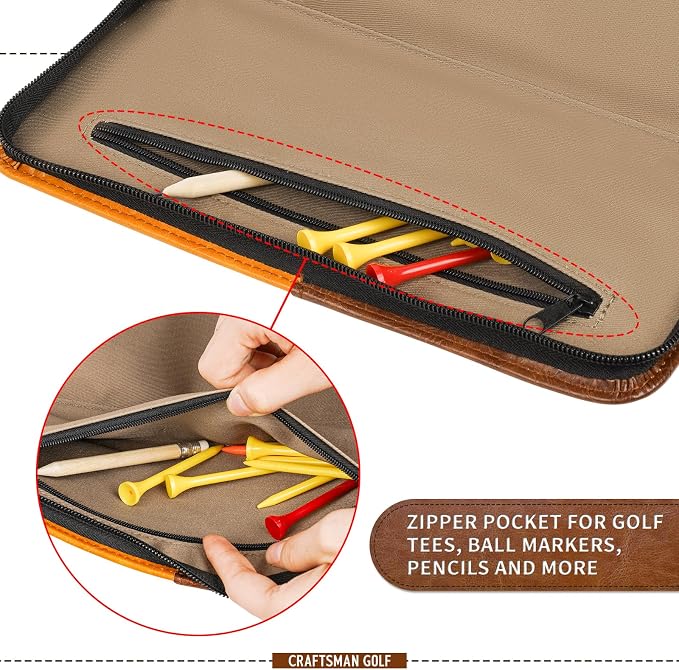 CRAFTSMAN GOLF Synthetic Leather Glove Keeper Stash Holder Stylish Light Brown and Brown Spliced Design Golf Glove Pouch Wallet