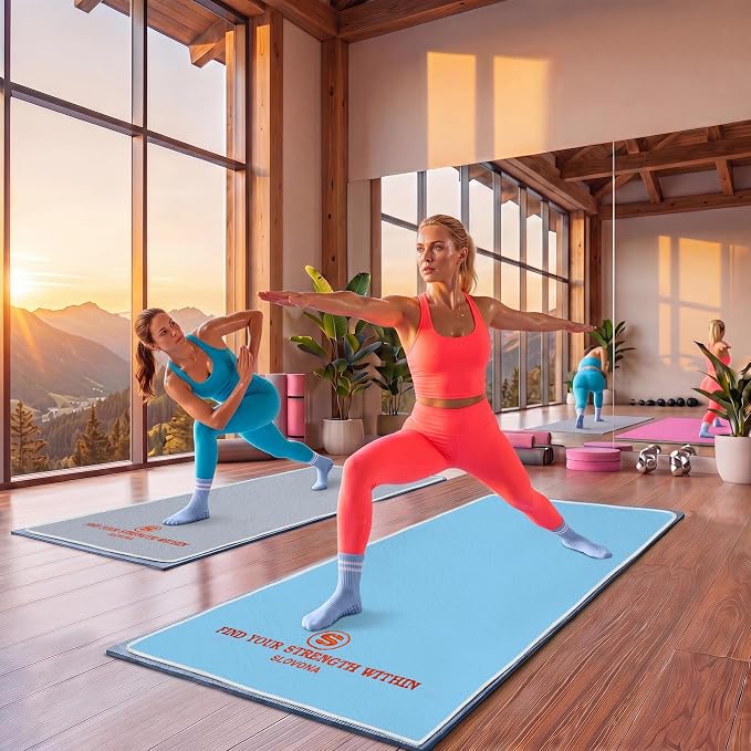 2 Pack Yoga Mat Towel with Bonus Grip Socks, Lavender Gray+Sky Blue | Elegant Embroidered, 1-Second Sweat Absorption & Non-Slip | Machine Washable Microfiber | Hot Yoga, Pilates | 73''*27.6''