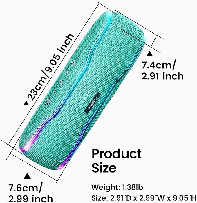 ERKEI SEHN Bluetooth Speaker, IPX7 Waterproof Wireless Speakers, Flashing Light, 25W Super Bass, 24H Playtime, Graduation Birthday Gifts for Him, TWS Pairing, Beach Essentials, Grass Green