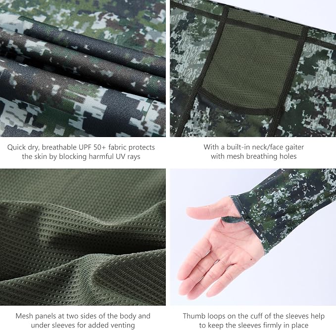 BASSDASH Men's UPF 50+ Camo Long Sleeve Hunting Fishing Hoodie Shirt