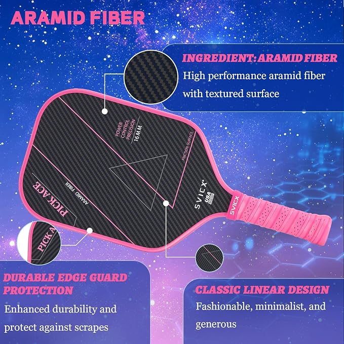 Carbon Fiber Pickleball Paddle 16mm – Professional Pickleball Paddles with Superior Control, Power & Spin – Extended Handle for Two-Handed Grip, USAPA Approved