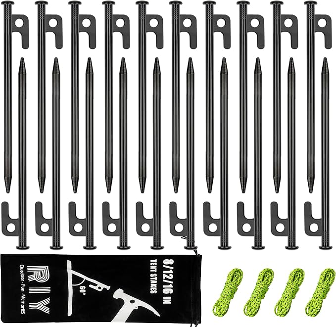 20 Pack 8 inch Tent Stakes Heavy Duty Metal Tent Pegs for Camping Steel Tent Pegs Unbreakable and Inflexible