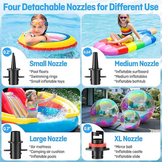 Electric Air Pump for Inflatables, Portable Air Pump with Storage Bag, Quick Inflator/Deflator Pump for Air Mattress Pool Floats Dock- 4 Nozzles, AC 110-120V (500W)