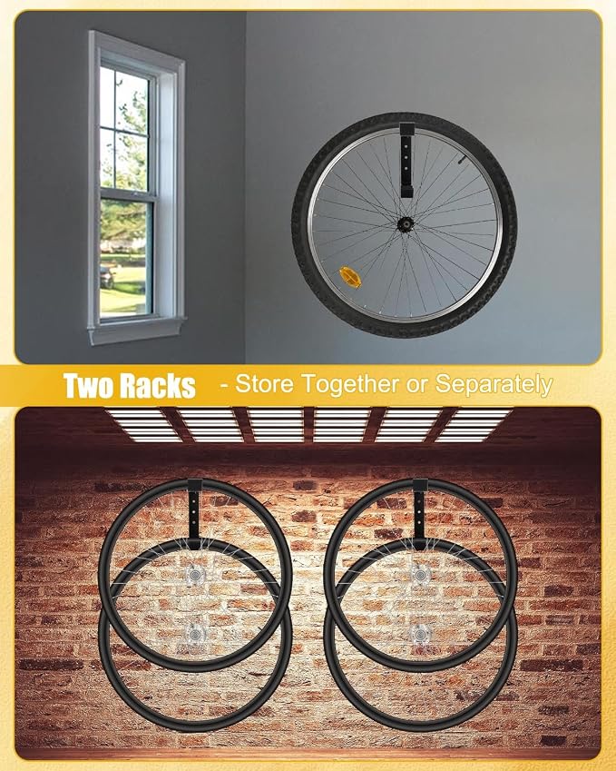 Bike Wheel Rack Wall Mount 2 Pack, Heavy Duty Carbon Steel Vertical Bicycle Wheel Storage Hanger Holder for Garage, Indoor Spare Tire Wheelset with Soft Padding