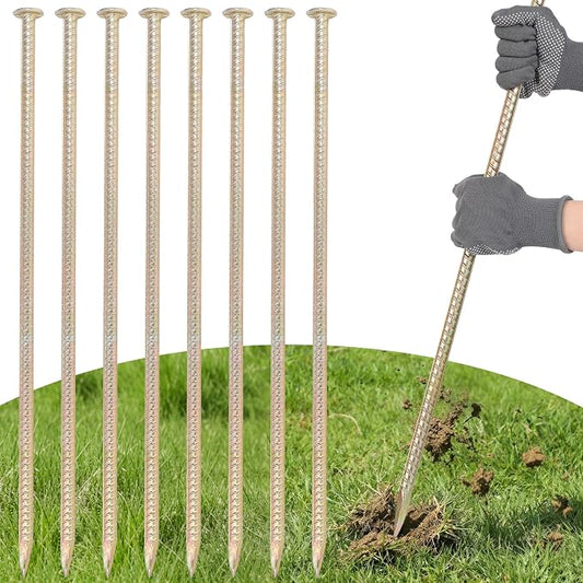 Pelopy 8 Pack 30 Inch Long Rebar Stakes 9/16 Inch Diameter Heavy Duty Galvanized Steel Ground Anchors with Chisel Point Ends Ground Stake for Speed Bumps Wheel Stop Tent Concrete Plant Support