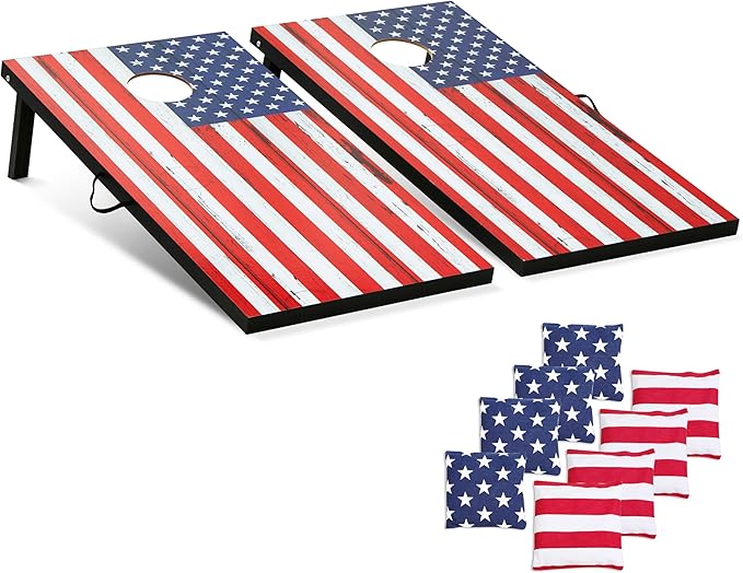 Portable Cornhole Board Set - Premium MDF Wood Corn Hole Game with 8 Regulation Bean Bags, for Backyard, Camping, and Outdoor Tailgating - Choose 3x2' Tailgate or 4x2' Regulation Size