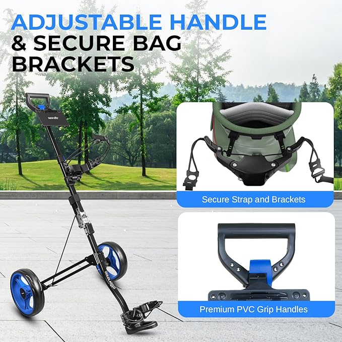 SereneLife Golf Push Pull Cart – Lightweight, Foldable, Bag Holder with Adjustable Handle, Caddy Accessories, Compact Folding Golf Trolley for Travel
