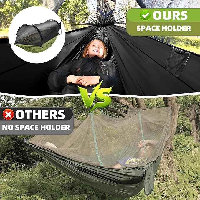 Lulladle Camping Hammock - (Double/Single) Hammock Portable with Tree Straps and with Mosquito Net，Nylon Hanging Hammock Easy Setup and Pack for Outdoor, Hiking and Backyard