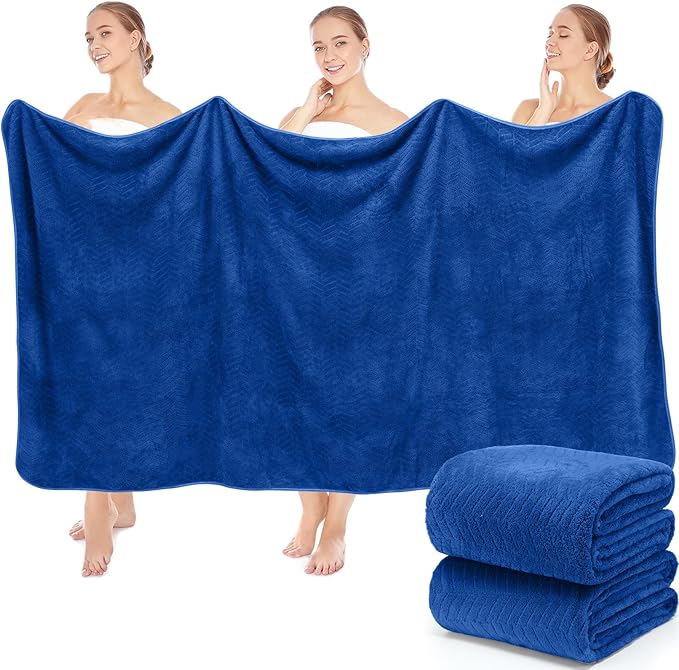 SmoothNovelty 2 Pack Bath Sheets 40 x 80 Inch Oversized Jumbo Extra Large Towels Quick Dry Coral Fleece Absorbent Soft Lightweight XL Shower Towels for Home Gym Travel Beach Spa Pool Hotel (Navy Blue)