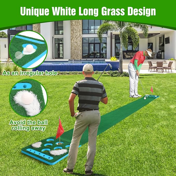Golf Putting Game Set, Detachable Golf Putting Green Mat with 4 Balls, 2 Cups & Flags, 1 Portable Bag for Indoor & Outdoor Party Game Use