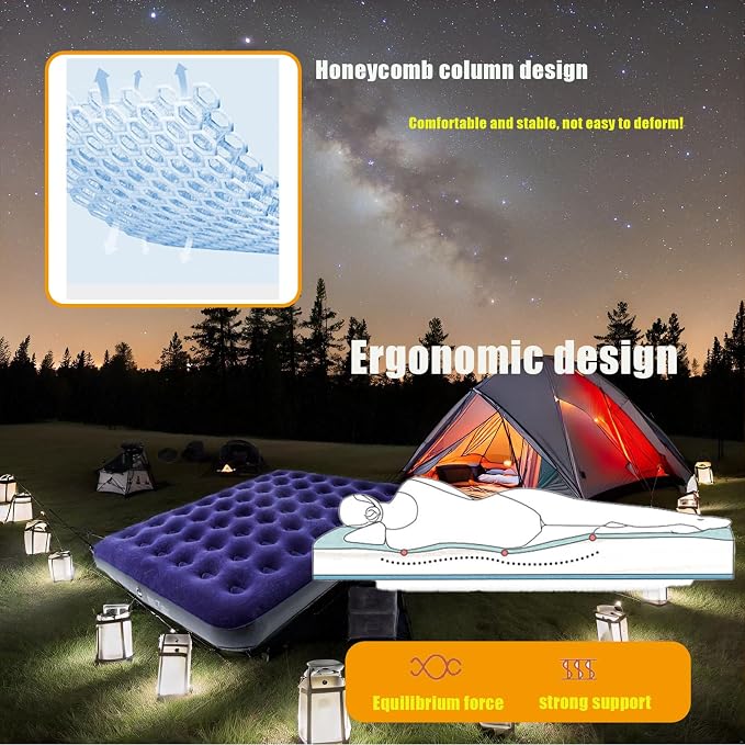 Onirii Queen Size Double Camping Air Mattress Bed with Air Pump | 80"x 60"Thickened Portable Inflatable Mattress Blow Up Air Mattress,Travel Sleeping Bed Pad for Camping Home Hiking