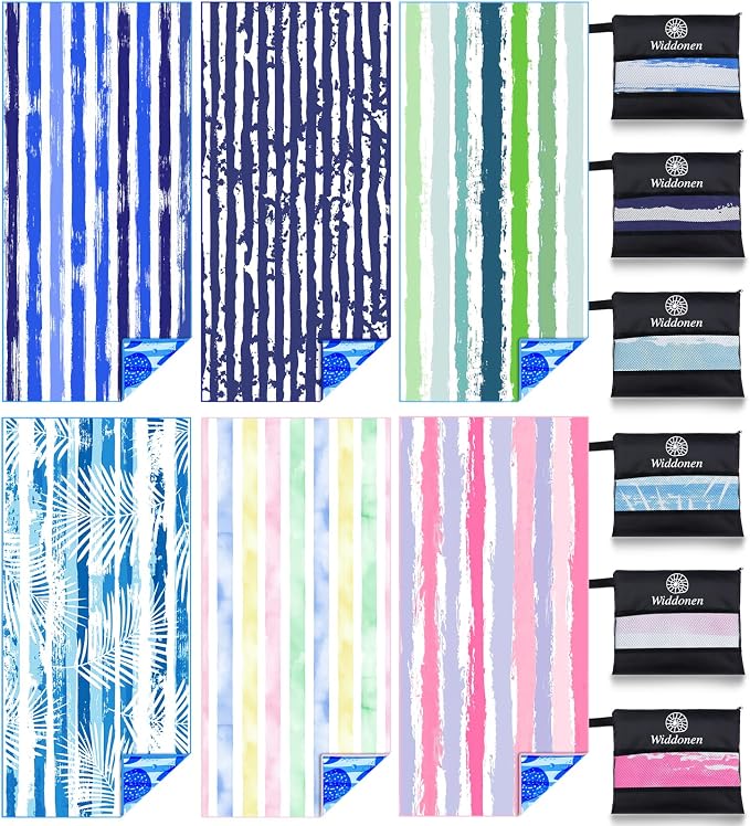 6 Pack Lightweight Thin Microfiber Beach Towel Sand Free Quick Dry Absorbent Compact Soft Pool Swim Travel Towels Extra Large Oversized Beach Accessories packable Essentials Stuff Gifts for Adult