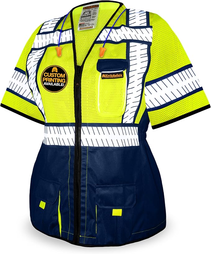 KwikSafety - Charlotte, NC - SHERIFF Class 3 Safety Vest for Women [REFLECTIVE FISHBONE TAPE] ANSI Tested OSHA Compliant Hi Vis PPE Work Gear/Blue XL