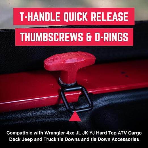 GP Anchor & D Ring Set, 6 Tie Down Anchor Bolts w/Screw Nuts & 6 D Rings for Fast Jeep Top Removal Lift, Truck Tie Downs Jeep Wrangler Accessories for 4xe, JK & JL M8-1.25 Screw, Red (w/Square Nuts)