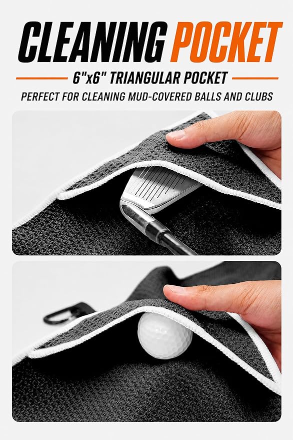 Magnetic Golf Towel with Cleaning Pocket, 24"x16" Ultra-Absorbent Waffle Microfiber Golf Towel with Magnet & Clip for Golf Bag, Carts and Clubs, Golf Accessories Gift for Men Women Golfers