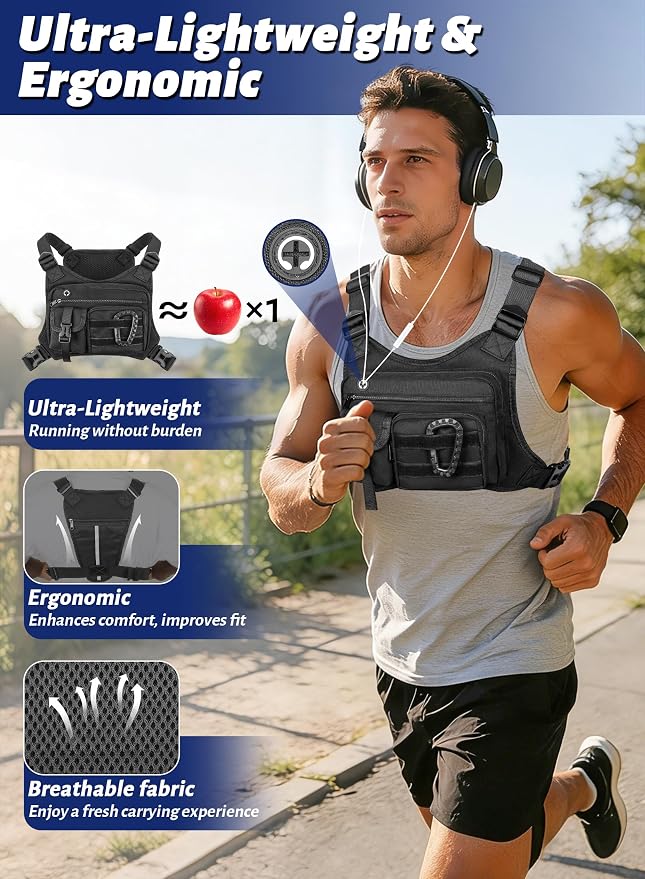 Chest Bag for Men Women, Lightweight Utility Running Chest Pack for Sports with Phone Holder for Sports Workout Jog