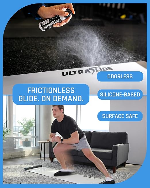 Lubricant Spray - 4oz Slide Board Polish - Odorless, Water Based, Multi-Surface Lubricant. Multi-Purpose - Exercise Equipment, Slide Boards, Tiles, Flooring - Surface Care. Made in USA