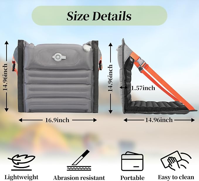 Inflatable Folding Seats, Portable Chairs with Back Support, Foldable and Lightweight Seat for Camping/Sporting Events,Stadium Seats with Storage Bag Lounge Chair