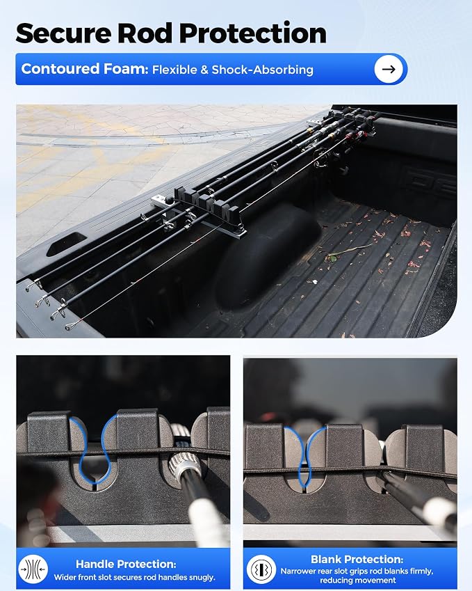 Aluminum Fishing Rod Holder for Truck Bed Holds 4 Fishing Rods, Truck Bed Fishing Rod Holder for Pickup, Gift for Truck Owners, Fishing, Outdoors, Dad, Family