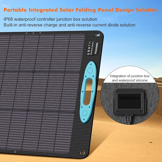 SOKIOVOLA 200W Portable Solar Panels for Power Station, IP68 Waterproof ETFE Foldable Solar Panel Kit 25% High Conversion Efficiency Solar Panel for Camping Outdoor RV Blackout