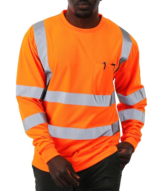 sesafety High Visibility Long Sleeve Construction Work Shirts Orange M