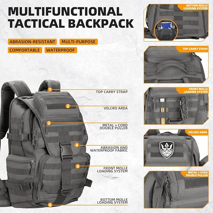 50L Military Tactical Backpack 3 Day Assault Pack Molle Daypack Hiking Backpack for Men and Women