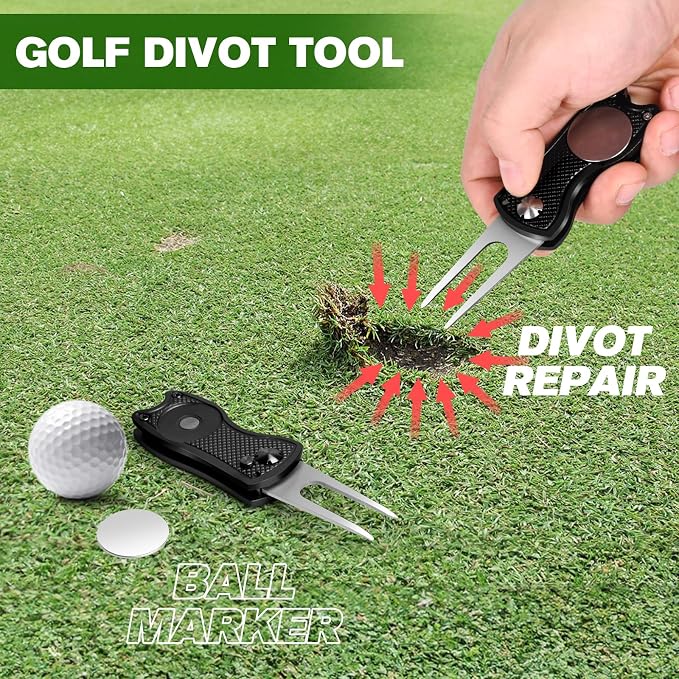15 Pcs Golf Accessories Kit, Includes Cleaner Brush Towel Tees Golf Ball Bag with Hook Divot Tool with Ball Marker, Golf Essentials Kit for Women Man Gifts