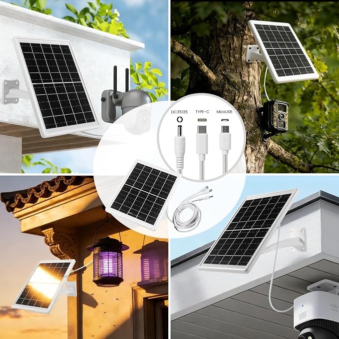 Solar Panel for Device DC 5V Type-C Micro USB DC Port builit in 12000mAh Battery for Cameras Also with 9.8ft Charging Cable IP65 Waterproof