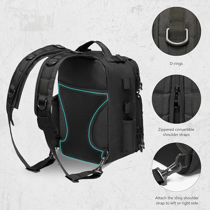 BASSDASH Convertible Fishing Backpack Sling Bag with Rod Holder, Adjustable Tactical Water-Resistant Tackle Storage Pack FP07